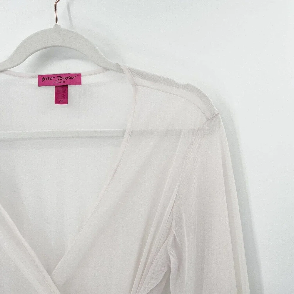 Betsey Johnson Chiffon Sheer Tiered Ruffle Wrap Robe OS V-Neck Sash Tie Belt - Picture 8 of 12